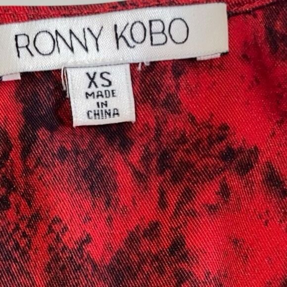RONNY KOBO Dress Torrey Mini V neck Puffed Sleeve Snakeskin Print Red Size XS - Picture 9 of 14